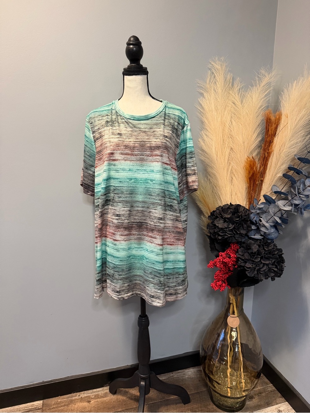 Striped Mint and Brown Short Sleeve Tee